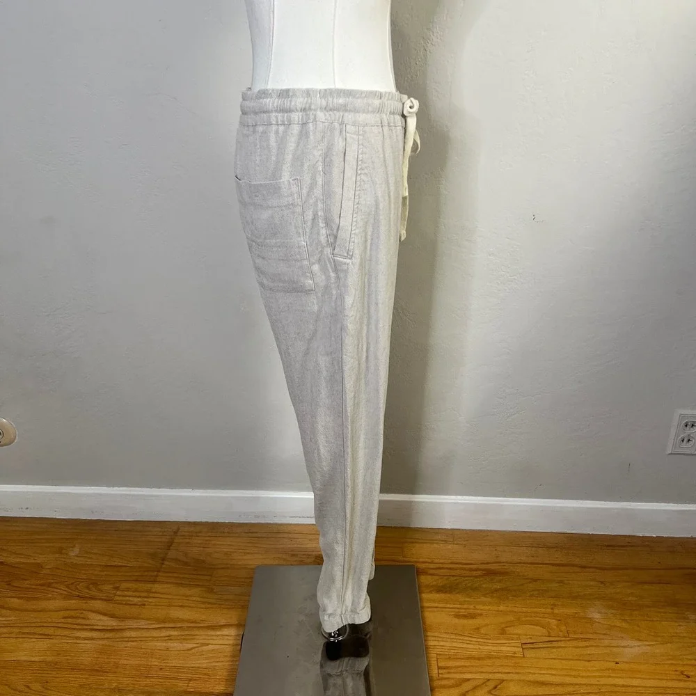 Zara Jogger Pants Linen Viscose Blend Women Small Beige Elastic Waist Drawstring